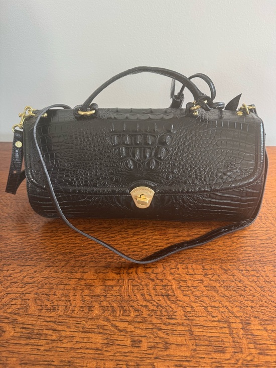 Brahmin Handbags - Brahmin Black Croc-Embossed Barrel Bag with Crossbody Strap